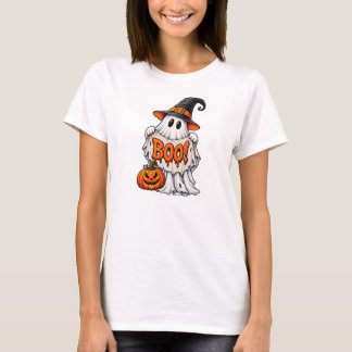 Spookachtige geest met boe-spandoek t-shirt