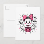 Spookachtige Geest met Roze Strik Borstkanker Bewu Briefkaart (Voorkant / Achterkant)