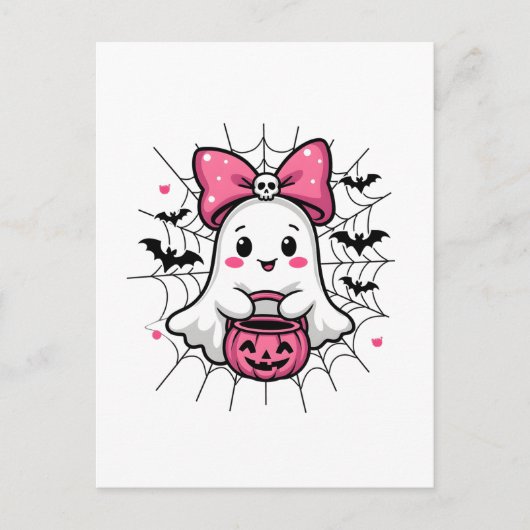 Spookachtige Geest met Roze Strik Borstkanker Bewu Briefkaart (Voorkant)