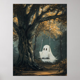 Spookachtige Geest op Schommel Halloween Herfst Bo Poster