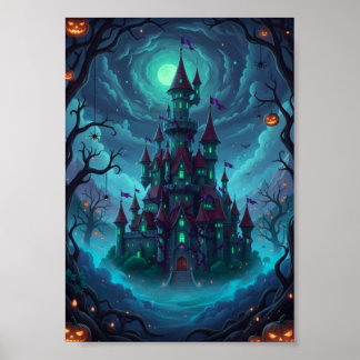 Spookachtige Geheime Kasteel Halloween Fantasie Po Poster