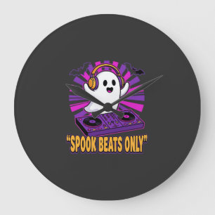 Spookachtige Ghost DJ Halloween Beats Ontwerp_1 Grote Klok
