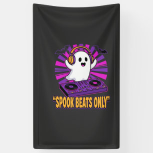 Spookachtige Ghost DJ Halloween Beats Ontwerp_1 Spandoek
