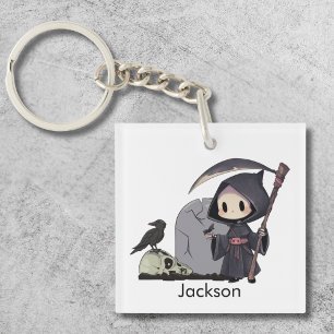 Spookachtige Grim Reaper Kerkhof Kraai Gotische Ha Sleutelhanger