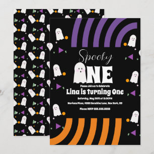 Spookachtige Groovy Geest Halloween Verjaardag Kaart