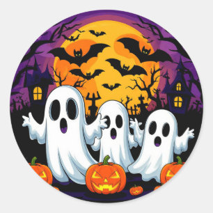 Spookachtige Halloween Geest Scene Ronde Sticker
