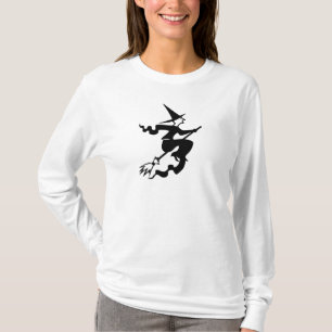 spookachtige halloween heks op vliegende broomstic t-shirt