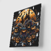 Spookachtige Halloween vogelverschrikkers onder ee Vierkante Klok (Hoek)
