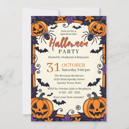 Spookachtige Jack-O'-Lanterns Spiders en Bats Hall Kaart (Voorkant)