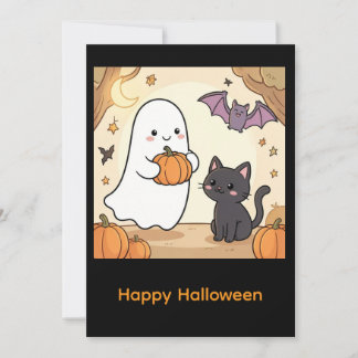 Spookachtige Kawaii Geest Plezier met Zwarte Kat Kaart