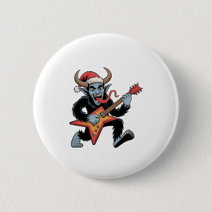 Spookachtige Krampus Gitaar Elektrische Rock Kerst Ronde Button 5,7 Cm