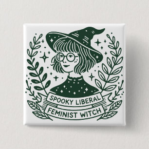 Spookachtige liberale feministische heks vierkante button 5,1 cm