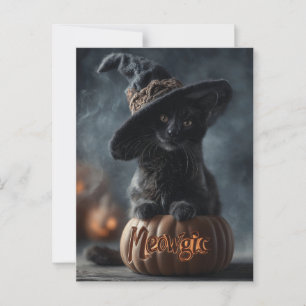 Spookachtige "Meowgic" Zwarte Kat in een Heks Pet Briefkaart