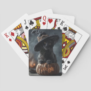 Spookachtige "Meowgic" Zwarte Kat in een Heks Pet Pokerkaarten