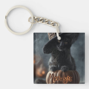 Spookachtige "Meowgic" Zwarte Kat in een Heks Pet Sleutelhanger