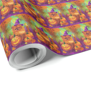 Spookachtige Pommerse hond Halloween heks en pompo Cadeaupapier