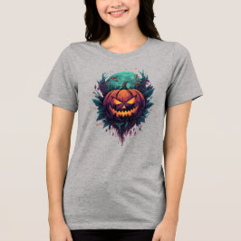 Spookachtige pompoen onder volle maan Tri-Blend shirt
