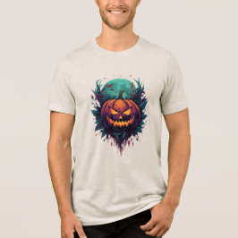Spookachtige pompoen onder volle maan Tri-Blend shirt