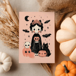Spookachtige Schattigee Frida Kahlo Retro Roze Hal Briefkaart