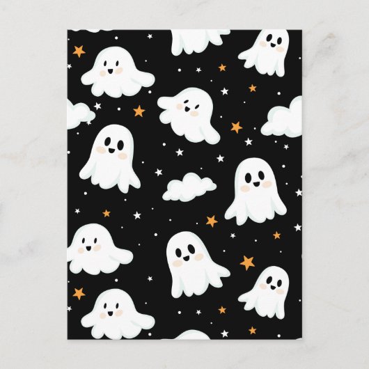 Spookachtige Schattigee Halloween Ghost Cloudy Sta Aankondigingskaart (Voorkant)