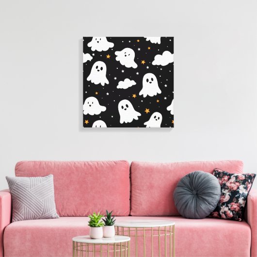Spookachtige Schattigee Halloween Ghost Cloudy Sta Canvas Afdruk (Insitu (Woonkamer))