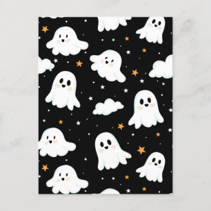 Spookachtige Schattigee Halloween Ghost Cloudy Sta Feestdagenkaart