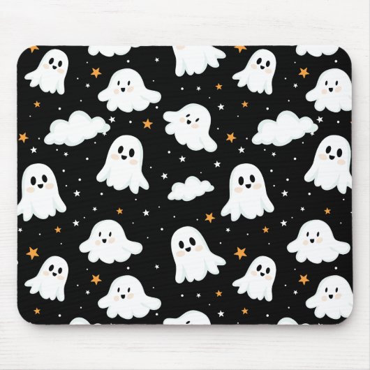 Spookachtige Schattigee Halloween Ghost Cloudy Sta Muismat (Voorkant)