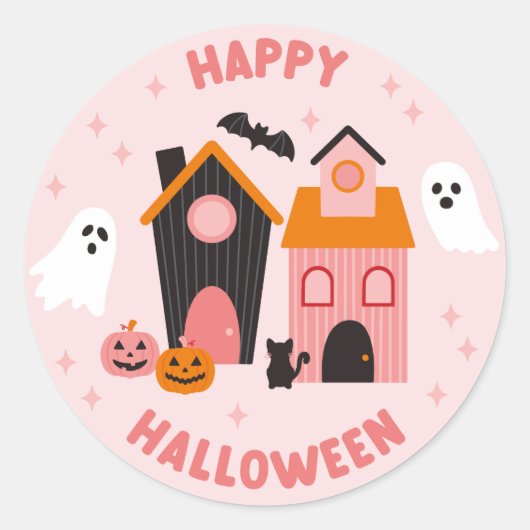 Spookachtige Schattigee Halloween spookhuizen Ronde Sticker (Voorkant)