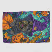 Spookachtige Tibetaanse Terriër Hond Halloween Hek Golfhanddoek (Horizontaal)