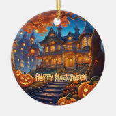 Spookachtige villa in het bos, pompoenen, Hallowee Keramisch Ornament (Voorkant)