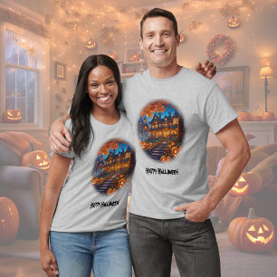 Spookachtige villa in het bos, pompoenen, Hallowee T-shirt