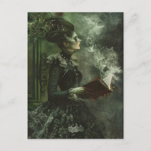 Spookachtige vrouw met ijzig boek briefkaart