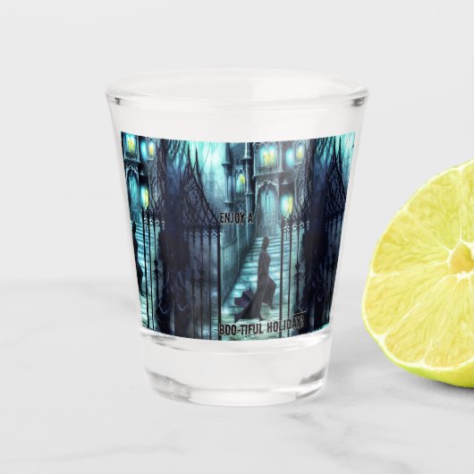 spookbeeld op de trappen borrelglas shot glas (Voorkant)