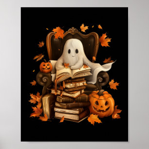 Spookboek lezen Pompoen Gothic Halloween Leraar Poster