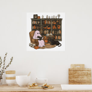 Spookboeklezende kattenliefhebber Halloween  Poster