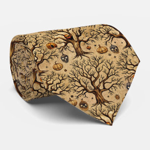 spookbomen & pompoenlantaarns Patroon Stropdas