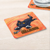 Spookdieren Kat en muis Vierkante Kartonnen Onderzetter (Schuin)