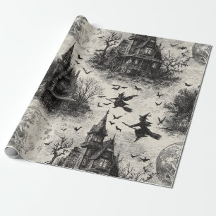 spookhuis en toile-patroon voor heksen cadeaupapier