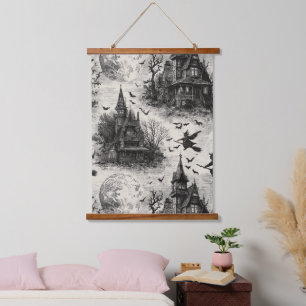 spookhuis en toile-patroon voor heksen hangend wandkleed