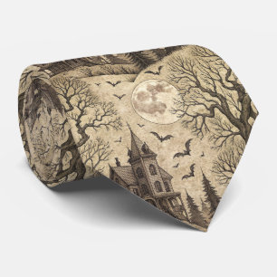  spookhuis en volle maan stropdas