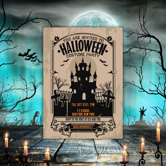  spookhuis Halloween Party Kaart