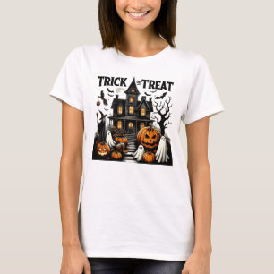 Spookhuis met pompoenen en spoken! t-shirt