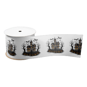 Spookhuis met pompoenen en vleermuizen Halloween Lint