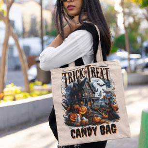 Spookhuis met pompoenen voor Halloween! Tote Bag