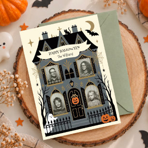 Spookhuis Multi Foto Gepersonaliseerde Halloween Feestdagenkaart