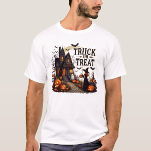 Spookhuis pad gevuld met pompoenen en geesten t-shirt