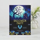 Spookhuis & Pompoenen Halloweenfeest Kaart (Staand voorkant)