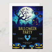 Spookhuis & Pompoenen Halloweenfeest Kaart (Voorkant / Achterkant)