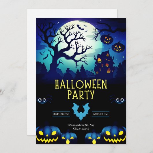 Spookhuis & Pompoenen Halloweenfeest Kaart (Voorkant / Achterkant)