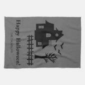 Spookhuis silhouet en aangepaste tekst Halloween Theedoek (Horizontaal)